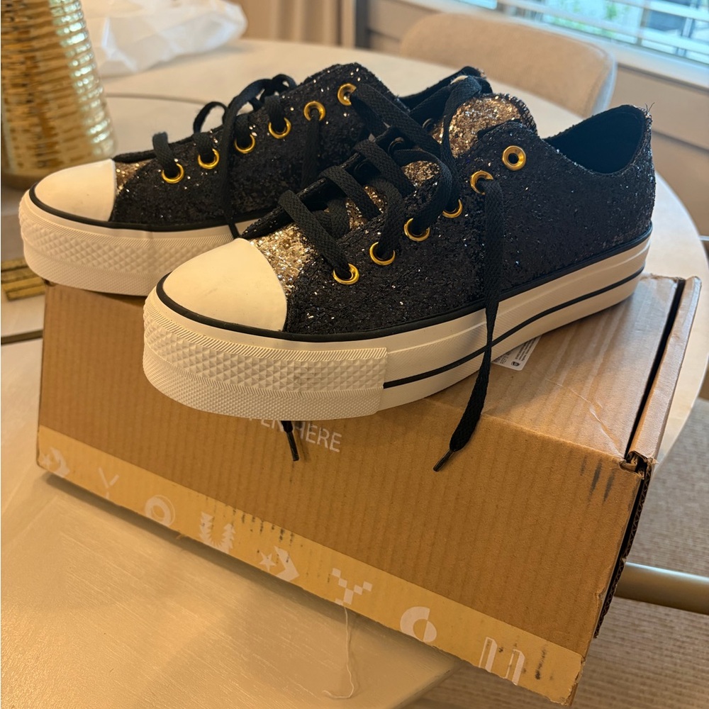 Converse Black and Gold Glitter Sneakers